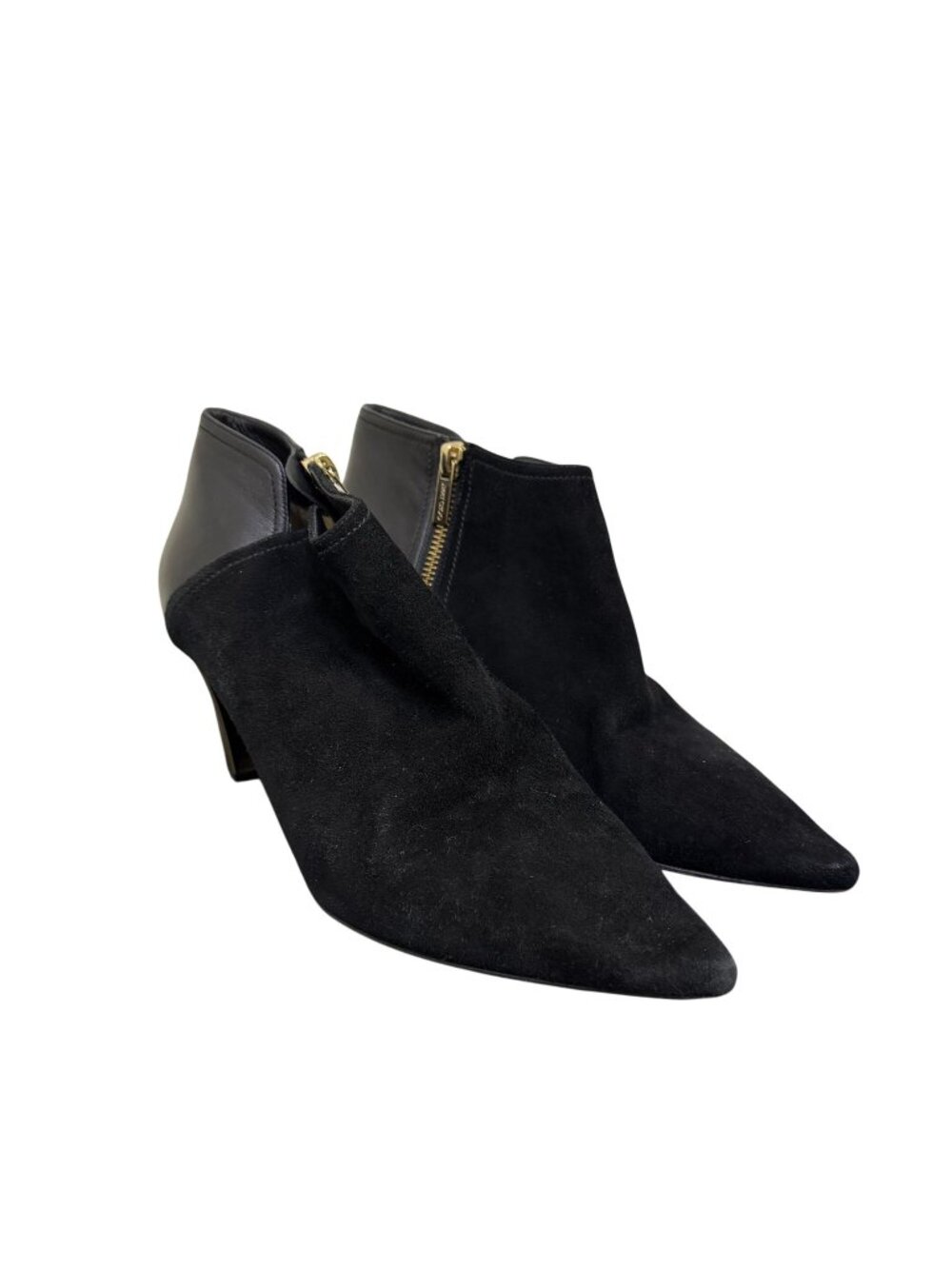 Jimmy Choo Black Suede & Leather Pointed Toe Heeled Booties 7.5 / 38